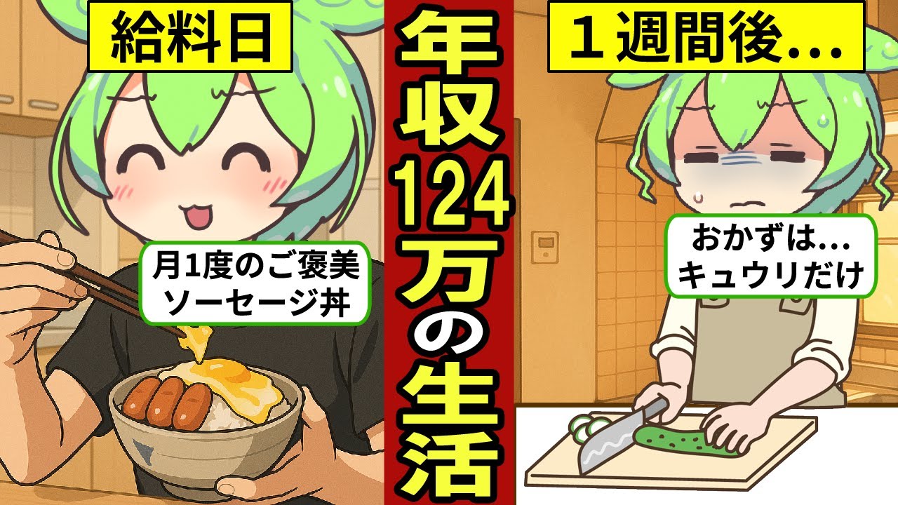 年収124万円のリアルな生活…「貧困」の定義は127万以下…苦しい貧困生活の実態…【ずんだもん|貯金|資産形成|老後|年金生活】